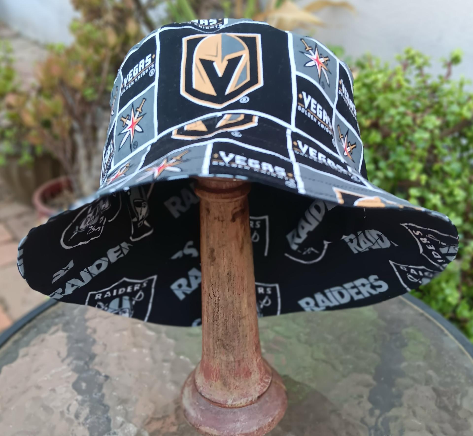 Las Vegas Raiders / Golden Knights Bucket Hat, Handmade, Reversible, Sizes up to 4XL, Cotton, fishing hat, ponytail option, sun hat, floppy hat