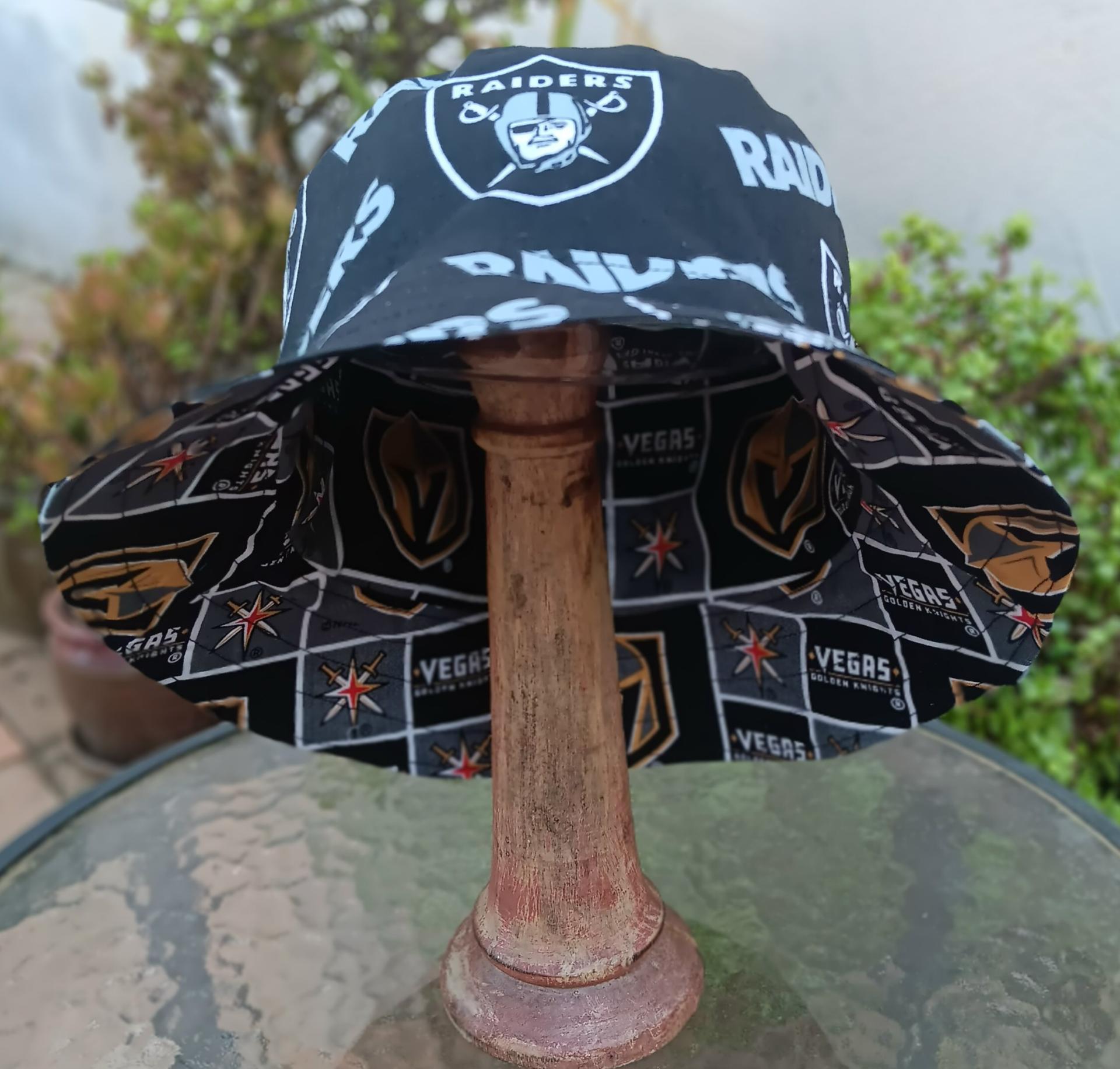 Las Vegas Raiders / Golden Knights Bucket Hat, Handmade, Reversible, Sizes up to 4XL, Cotton, fishing hat, ponytail option, sun hat, floppy hat