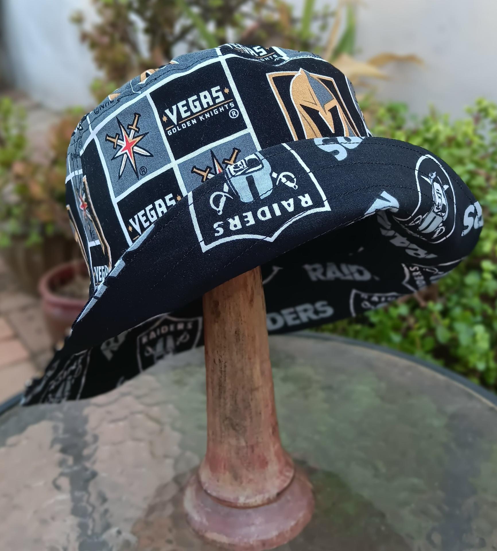 Las Vegas Raiders / Golden Knights Bucket Hat, Handmade, Reversible, Sizes up to 4XL, Cotton, fishing hat, ponytail option, sun hat, floppy hat