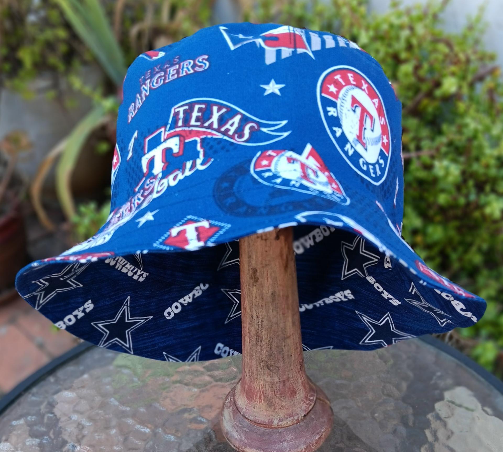 Dallas Cowboys / Texas Rangers Bucket Hat, Handmade, Reversible, Sizes up to 4XL, fishing hat, sun hat, floppy hat, ponytail hat