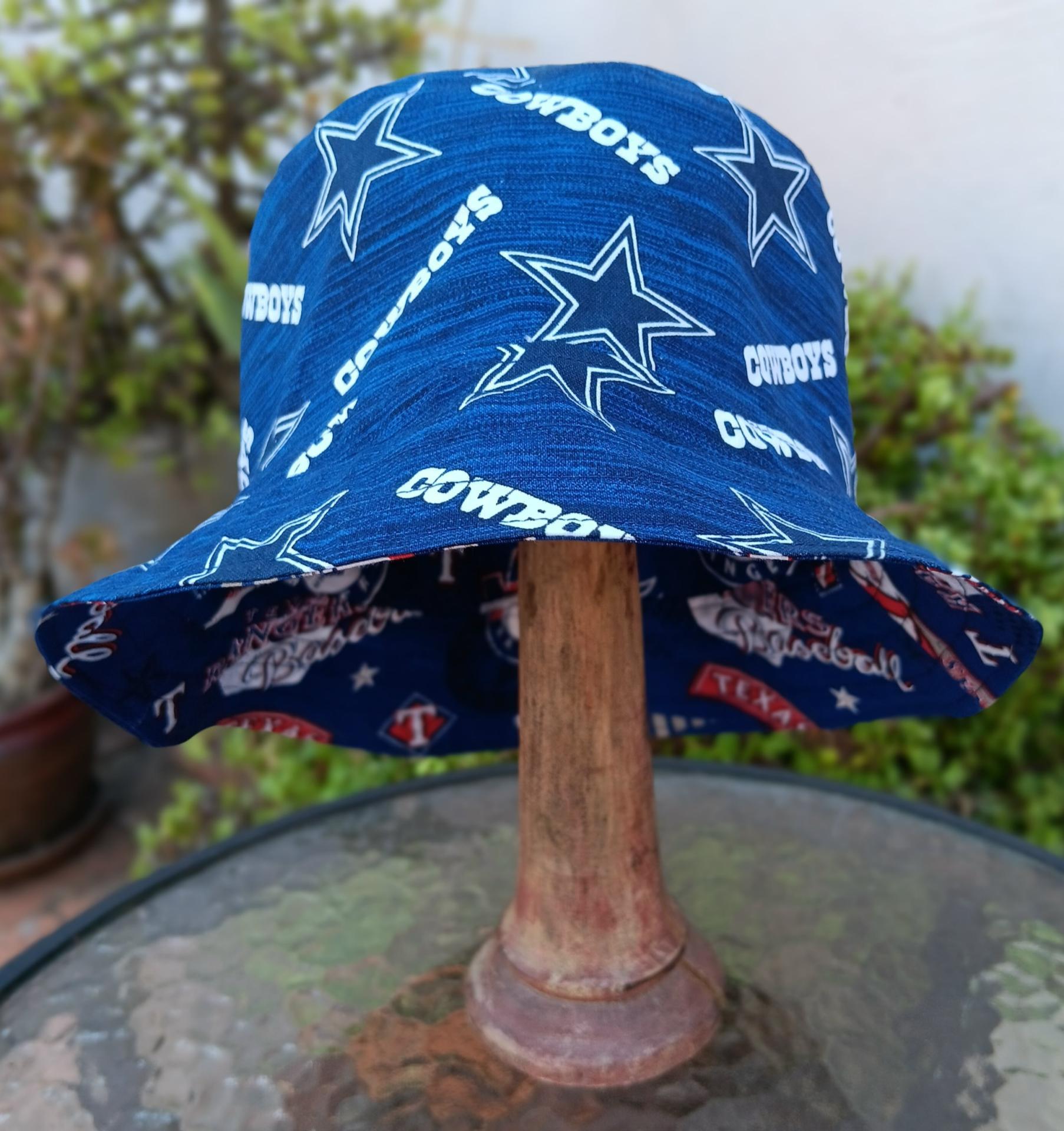 Dallas Cowboys / Texas Rangers Bucket Hat, Handmade, Reversible, Sizes up to 4XL, fishing hat, sun hat, floppy hat, ponytail hat