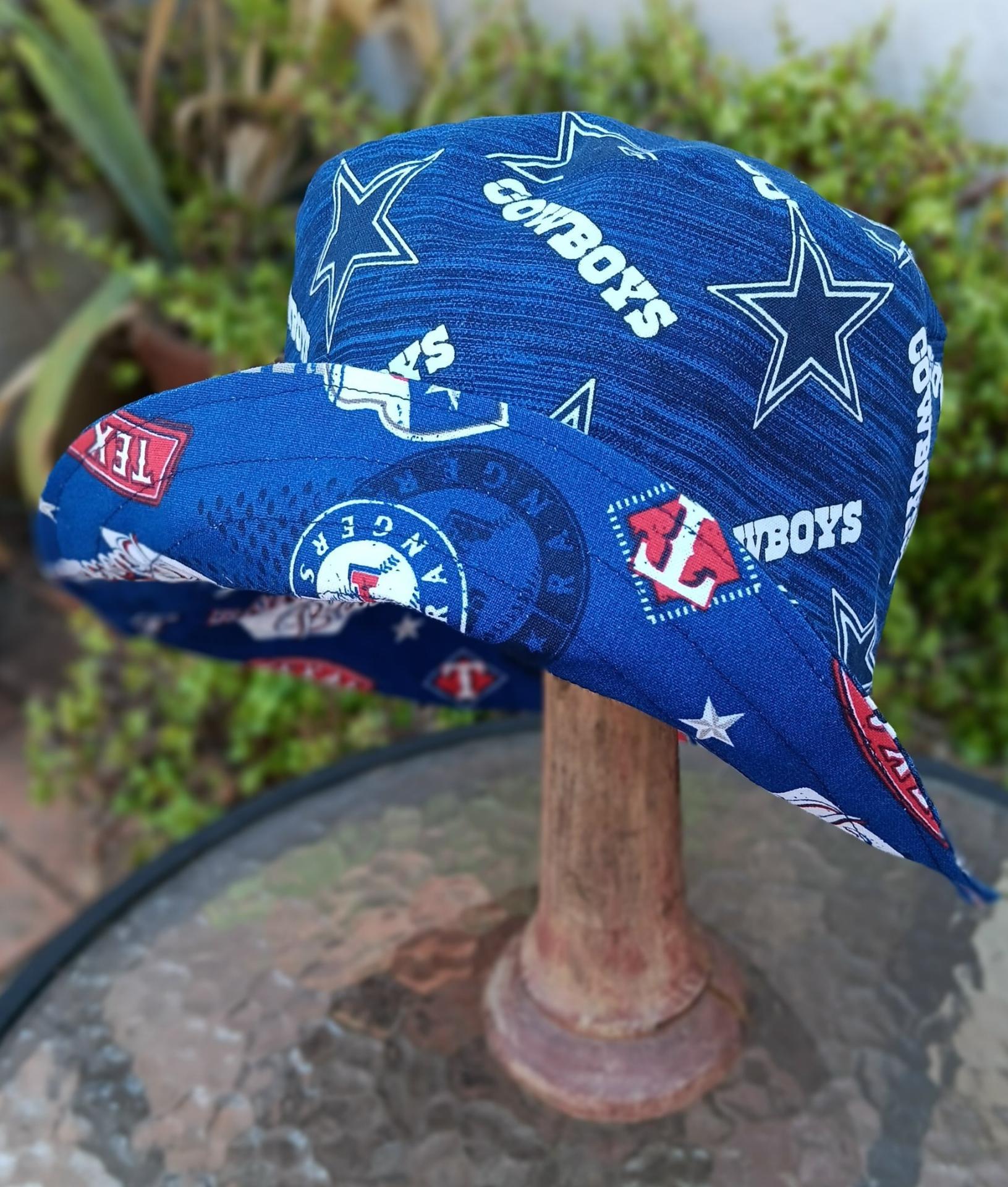 Dallas Cowboys / Texas Rangers Bucket Hat, Handmade, Reversible, Sizes up to 4XL, fishing hat, sun hat, floppy hat, ponytail hat