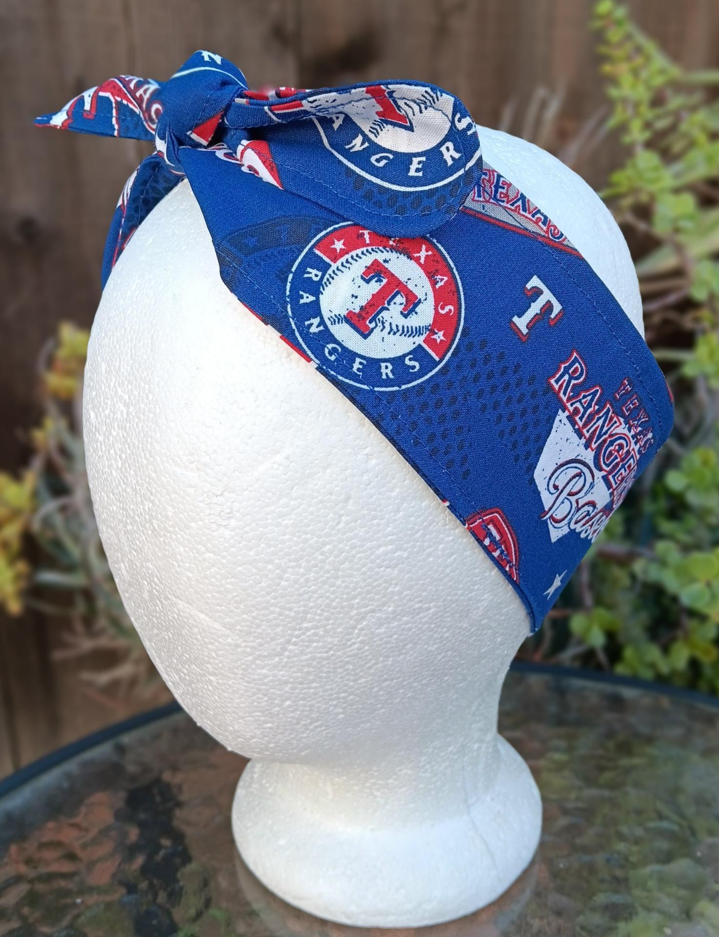 3” wide Texas Rangers headband, handmade, self tie, pin up style, scarf, retro style, bandana, rockabilly, baseball