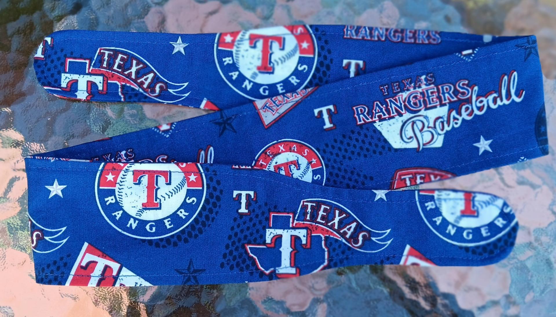 3” wide Texas Rangers headband, handmade, self tie, pin up style, scarf, retro style, bandana, rockabilly, baseball
