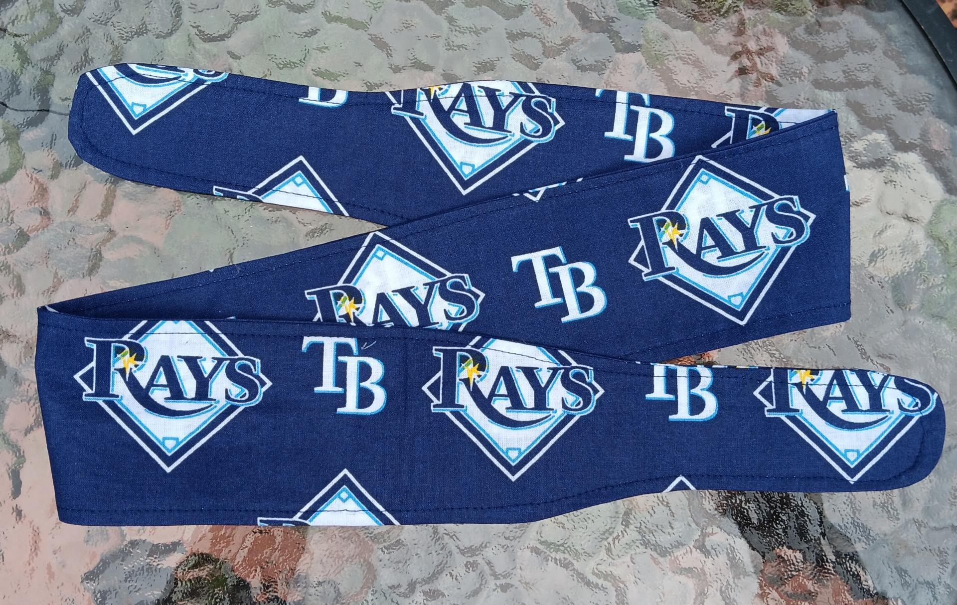 3” Wide Tampa Bay Rays headband, self tie, hair wrap, pin up style, hair tie, bandana, scarf, rockabilly, bandana, baseball, handmade