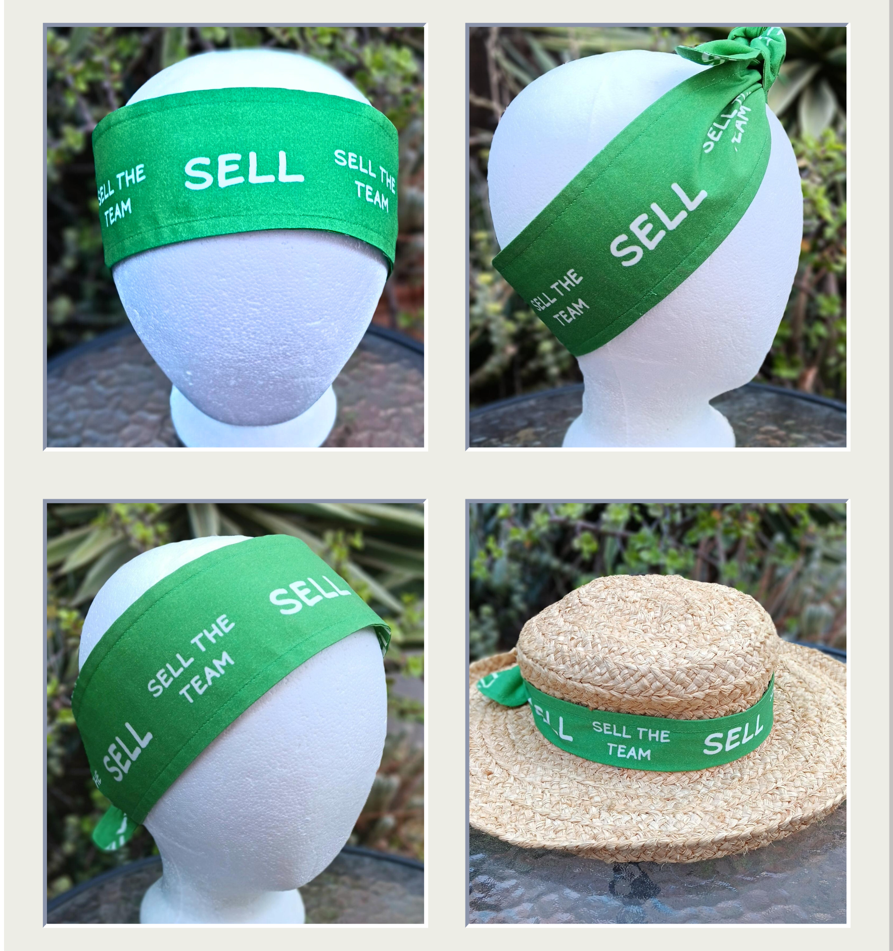 3” Wide SELL headband, self tie, kelly green, SELL THE TEAM, Oakland baseball, pin up style, scarf, bandana, hat band, handmade