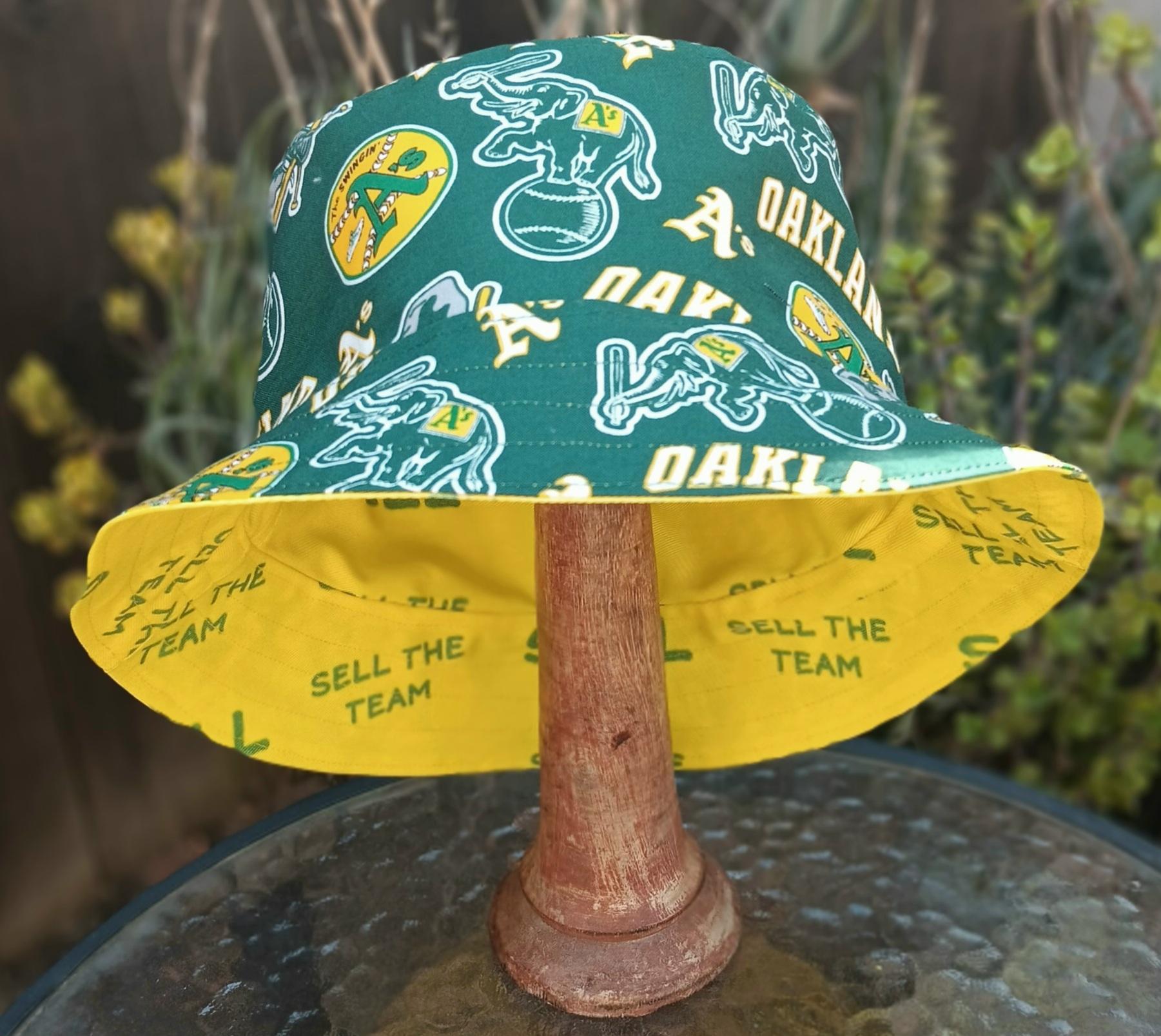 SELL the Team Bucket Hat, Yellow, Reversible to Swingin' A's, Unisex Sizes up to 4XL, Oakland A's, handmade from licensed fabric, floppy hat, sun hat, adults and older children