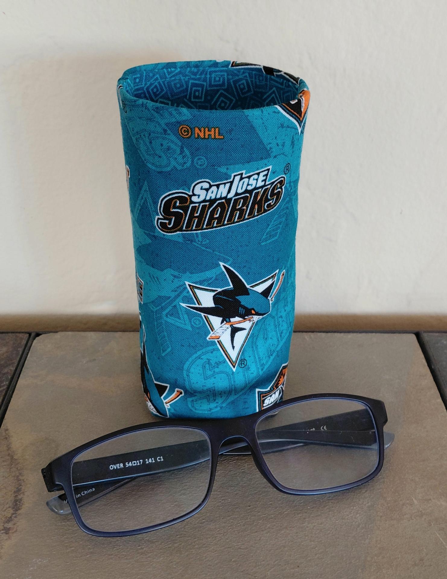 San Jose Sharks Upright Eyeglasses Holder, Handmade, Weighted Glasses Case, Glasses Stand, Eyeglasses Cup, Gift for Sharks fan, Hockey
