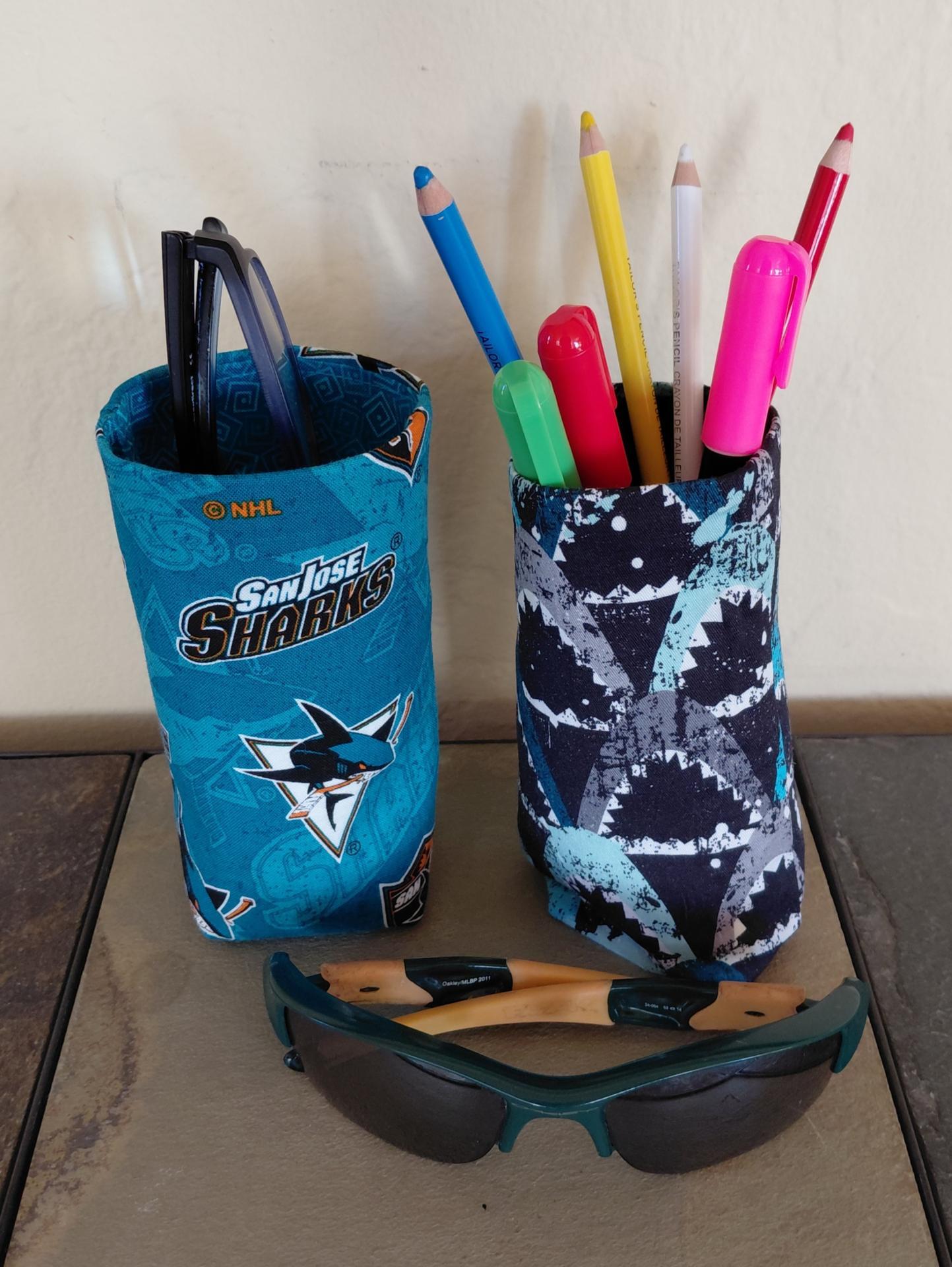 San Jose Sharks Upright Eyeglasses Holder, Handmade, Weighted Glasses Case, Glasses Stand, Eyeglasses Cup, Gift for Sharks fan, Hockey
