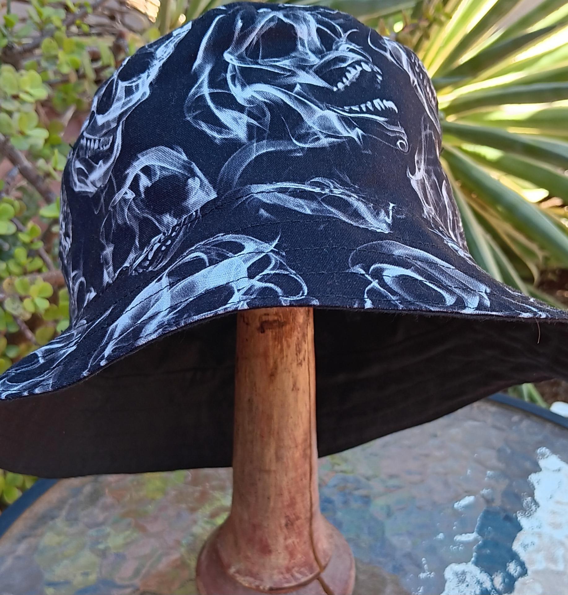 Skulls Bucket Hat, Black and White, Reversible, Unisex Sizes up to 4XL, cotton, summer hat, fishing hat, ponytail sun hat, floppy hat, Halloween
