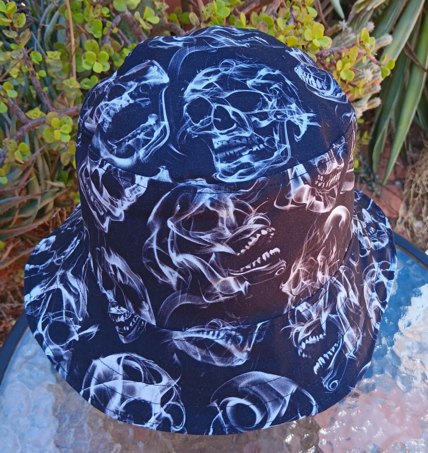 Skulls Bucket Hat, Black and White, Reversible, Unisex Sizes up to 4XL, cotton, summer hat, fishing hat, ponytail sun hat, floppy hat, Halloween