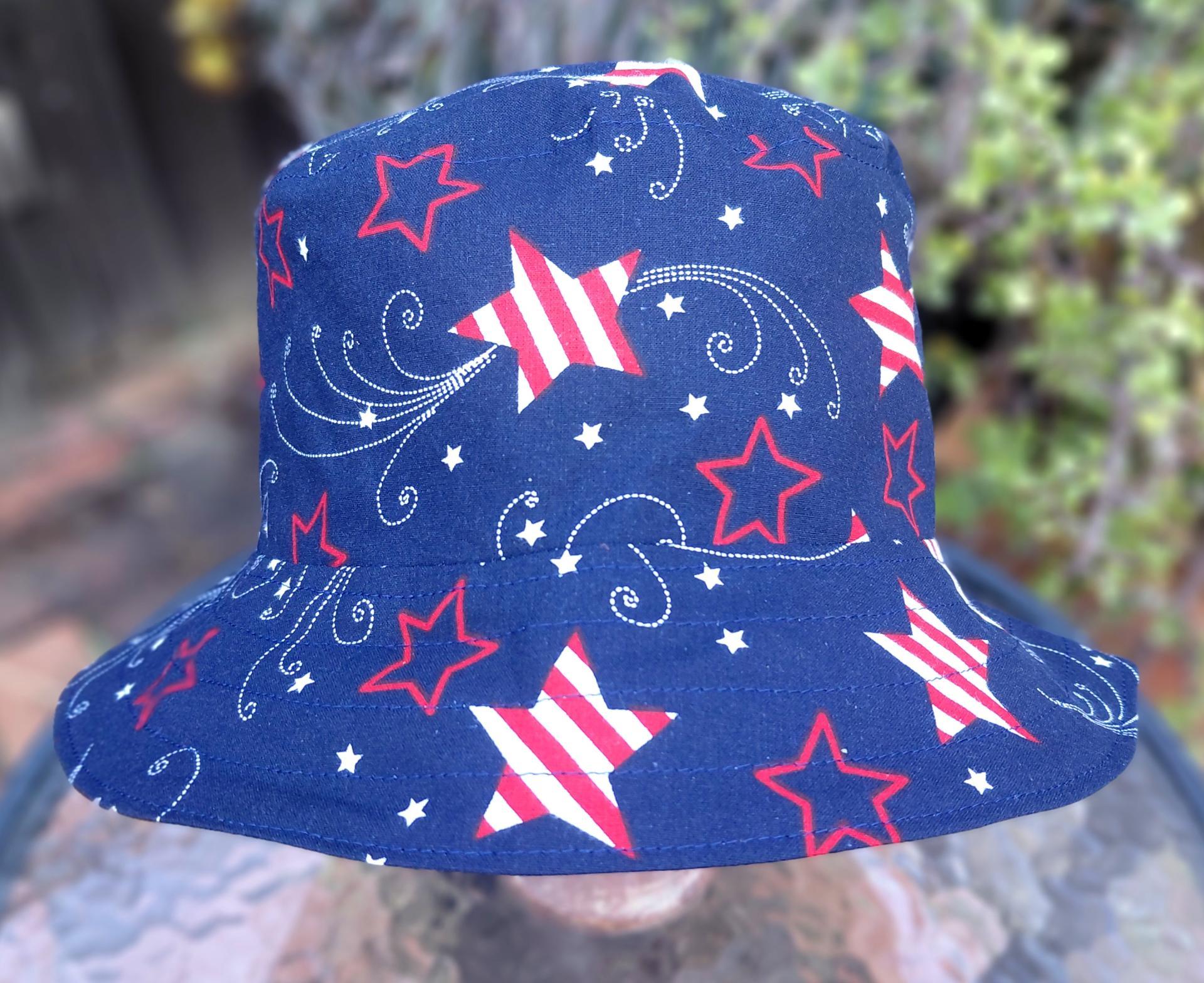 Patriotic Stars Bucket Hat, Navy Blue, Unisex Sizes up to 4XL, floppy hat, fishing hat, sun hat, beach hat, patriotic hat, July 4th
