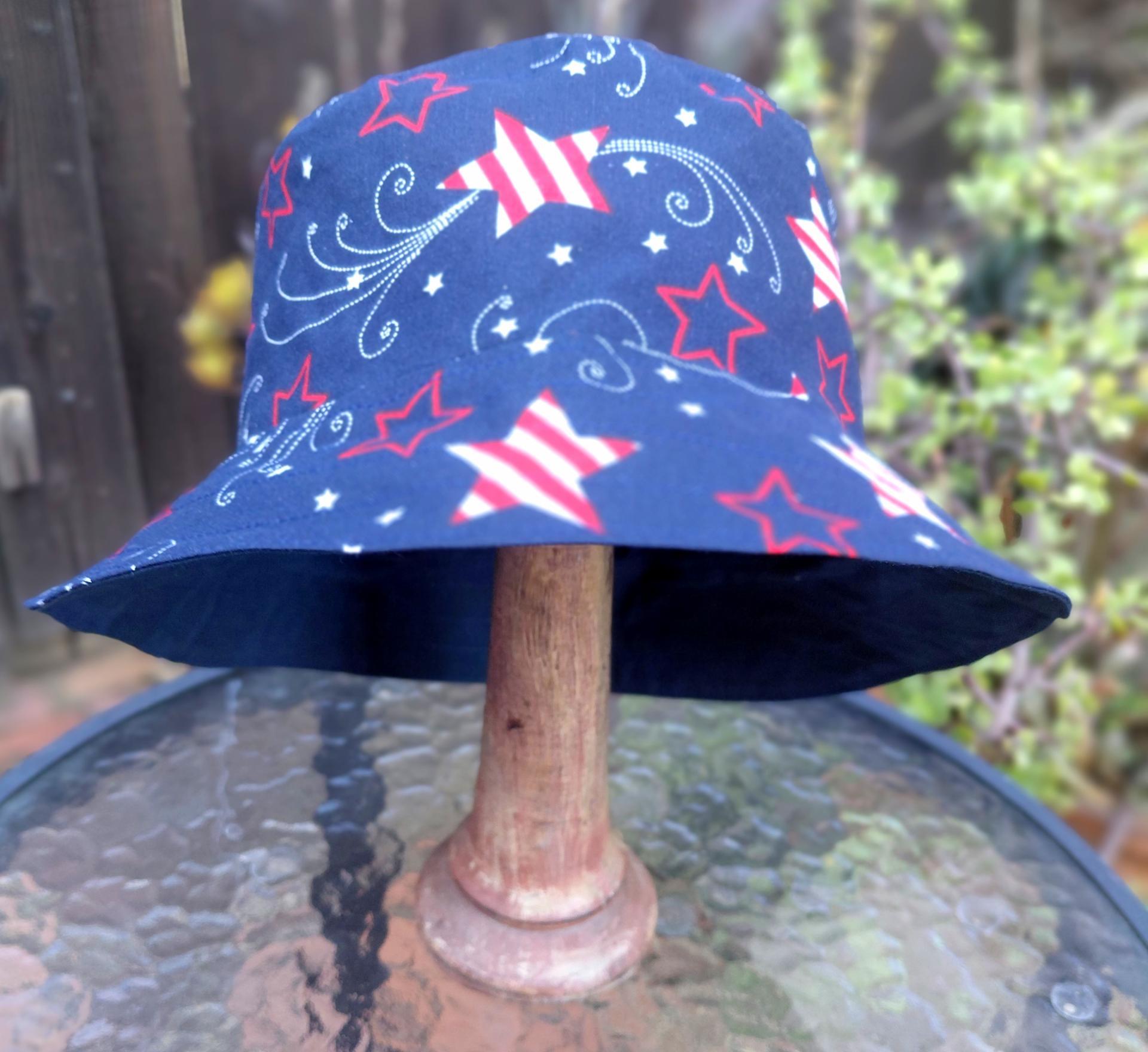 Patriotic Stars Bucket Hat, Navy Blue, Unisex Sizes up to 4XL, floppy hat, fishing hat, sun hat, beach hat, patriotic hat, July 4th
