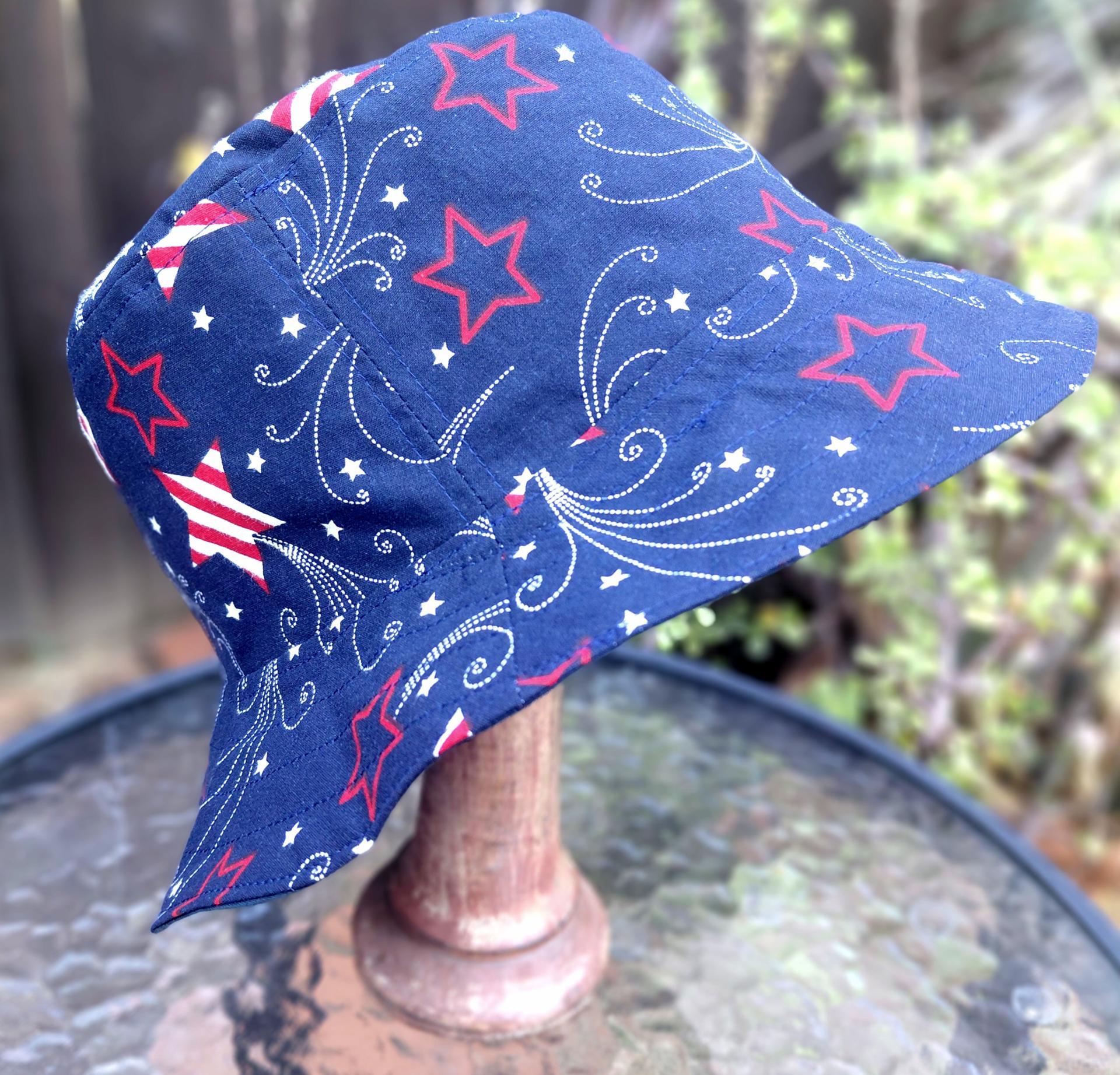 Patriotic Stars Bucket Hat, Navy Blue, Unisex Sizes up to 4XL, floppy hat, fishing hat, sun hat, beach hat, patriotic hat, July 4th