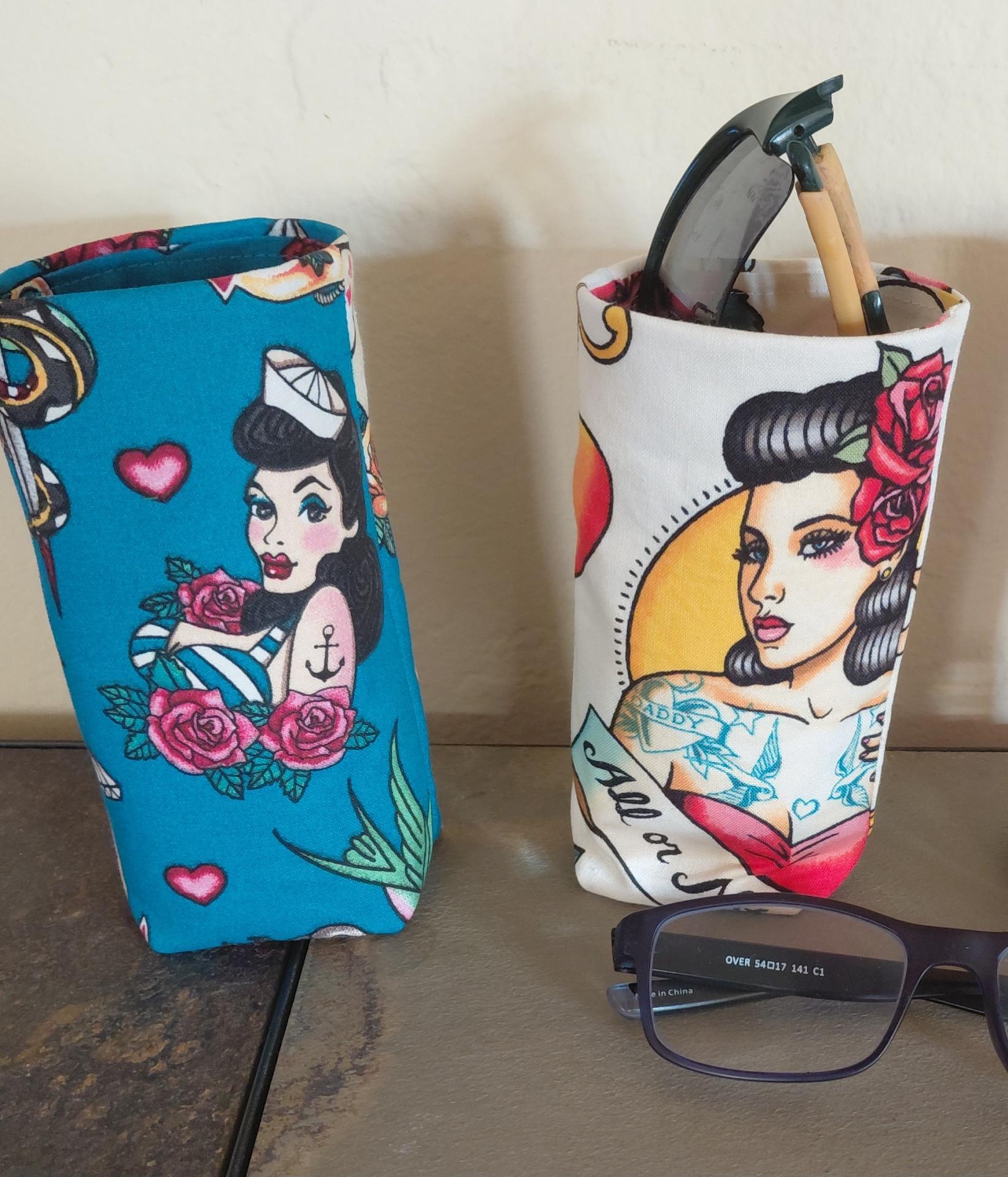 Sailor Tattoo Eyeglasses Holder, Glasses Stand, Glasses Holder, Weighted Stand-up Glasses Pouch, Pinup Style Rockabilly Gift