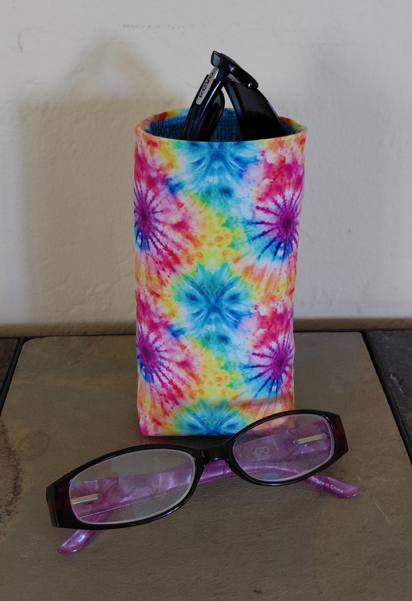 Tie Dye Print Eyeglasses Holder, Multicolored Glasses Stand, Glasses Holder, Mom Gift, Weighted Stand-up Glasses Pouch, Tie Dye Lover Gift