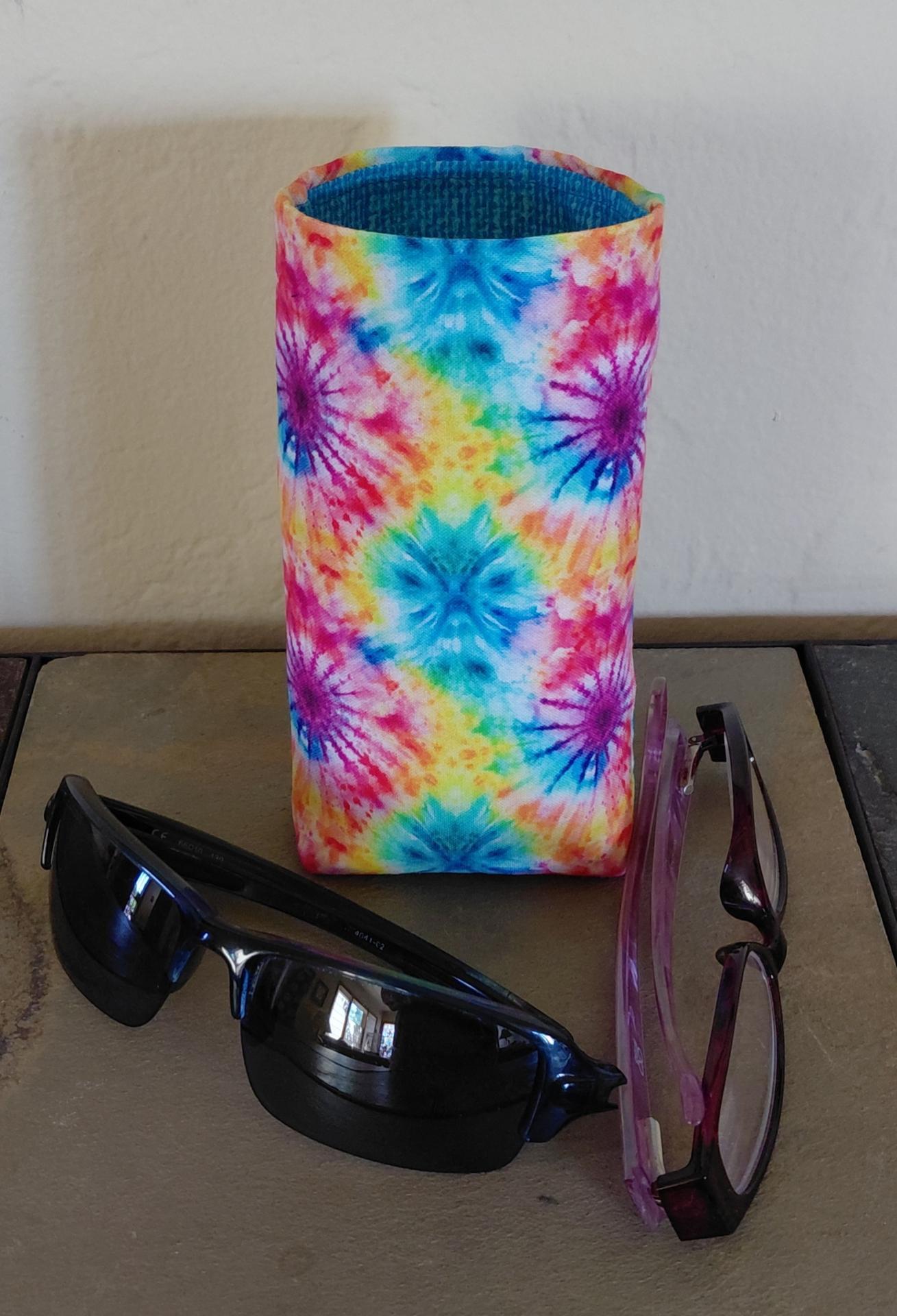 Tie Dye Print Eyeglasses Holder, Multicolored Glasses Stand, Glasses Holder, Mom Gift, Weighted Stand-up Glasses Pouch, Tie Dye Lover Gift