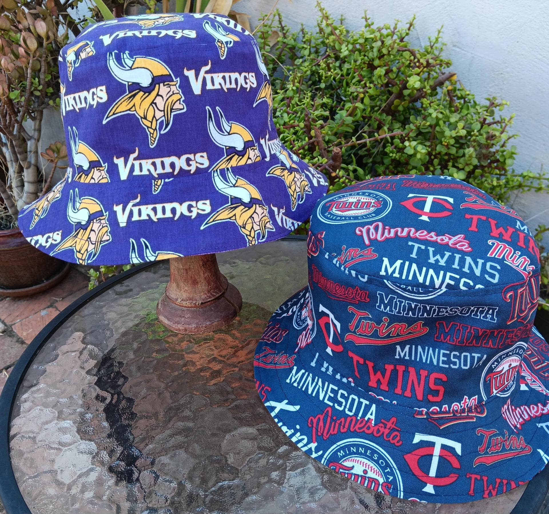 Minnesota Vikings / Twins Bucket Hat, Handmade, Reversible, Sizes up to 4XL, summer hat, fishing hat, sun hat, floppy hat, ponytail hat