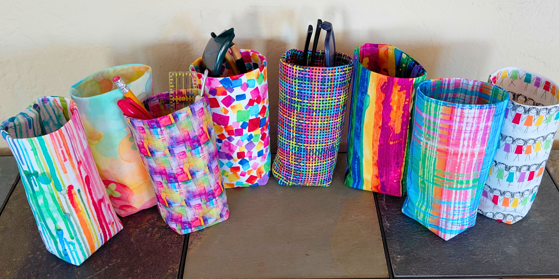 Rainbow Upright Eyeglasses Holder, Bright Colors Glasses Stand, Multicolored Weighted Fabric Eyeglasses Case