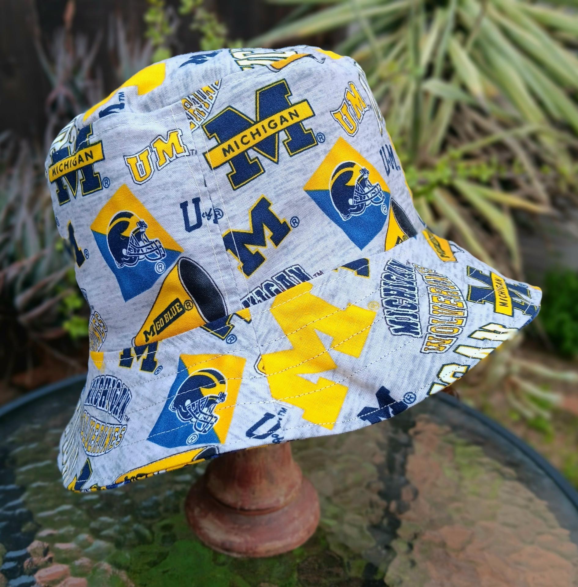 University of Michigan Sugar Skulls Bucket Hat, Handmade, Reversible, Size MEDIUM, summer hat, fishing hat, floppy hat