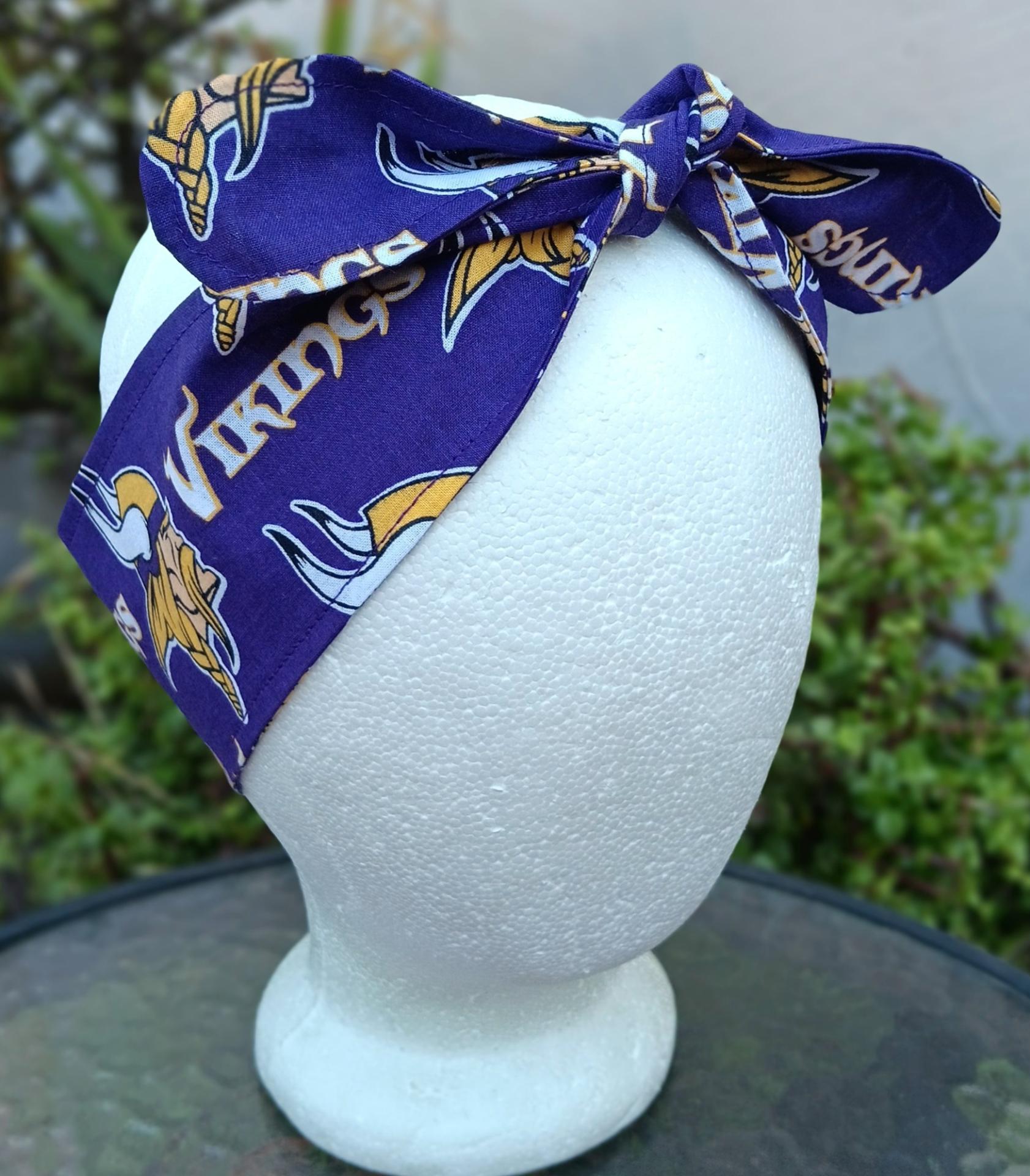 3” wide Minnesota Vikings hair tie, headband, pin up, self tie, scarf, retro style, rockabilly, handmade