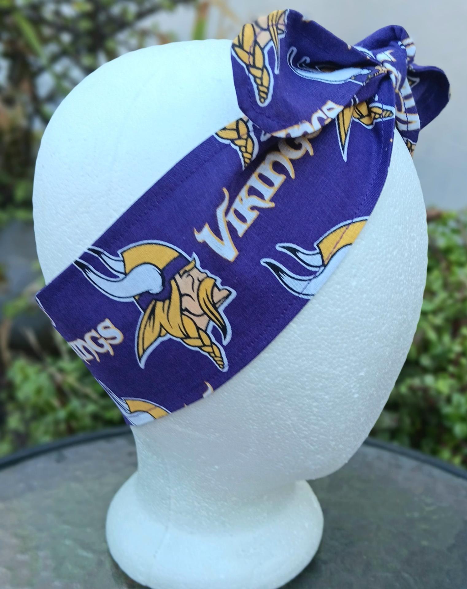 3” wide Minnesota Vikings hair tie, headband, pin up, self tie, scarf, retro style, rockabilly, handmade