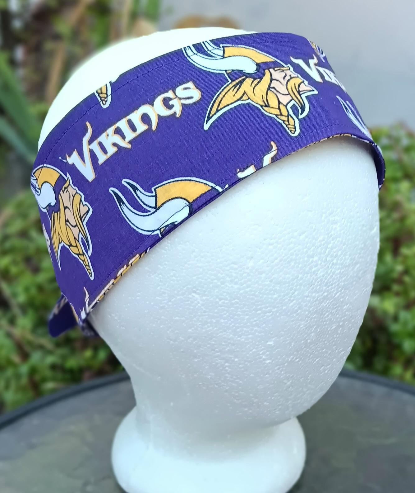 3” wide Minnesota Vikings hair tie, headband, pin up, self tie, scarf, retro style, rockabilly, handmade