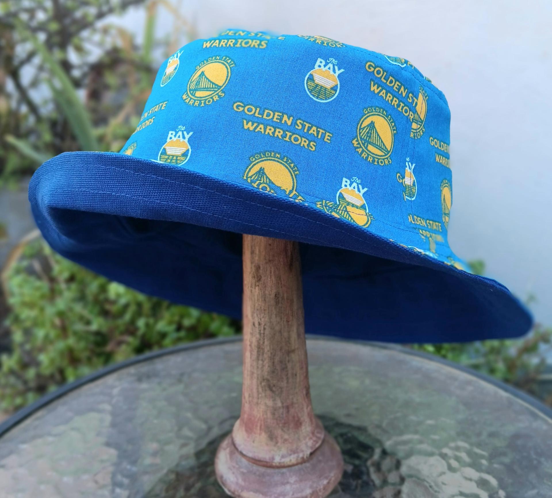 Golden State Warriors Bucket Hat, Hanadmade, GSW hat, Reversible to Blue Canvas, Sizes up to 4XL, summer fishing hat, sun hat, floppy hat, adults or older children