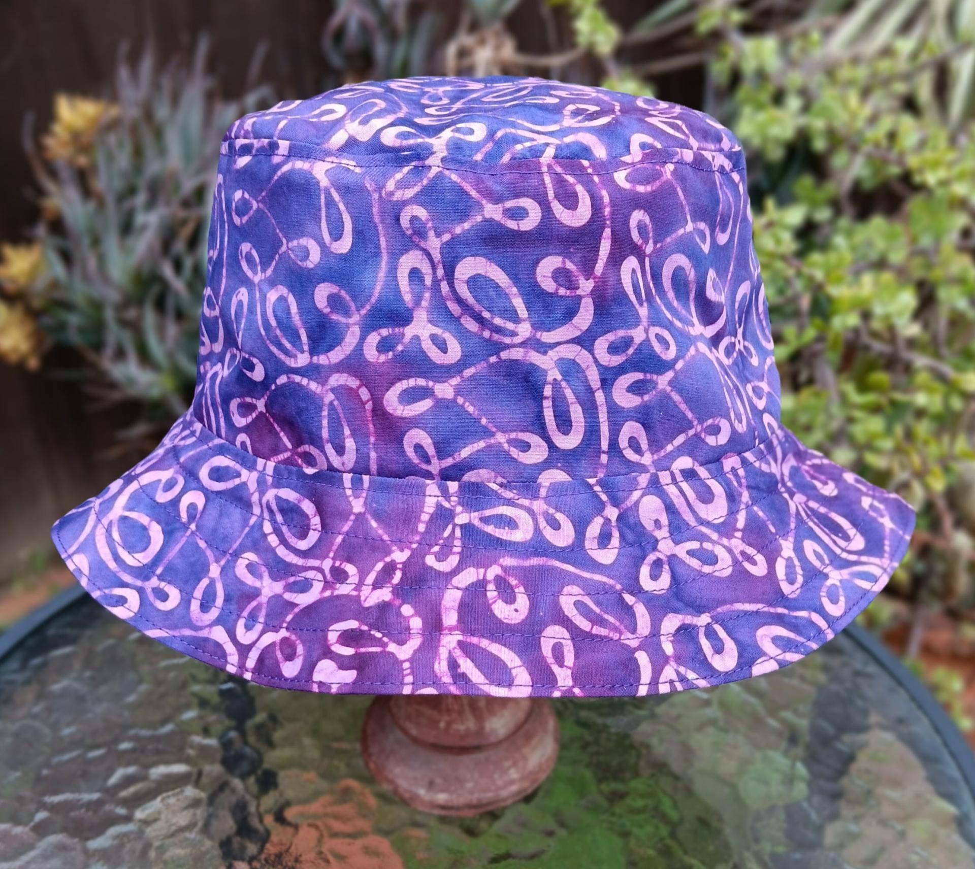Purple Batik Bucket Hat, Reversible, cotton, summer hat, fishing hat, sun hat, floppy hat