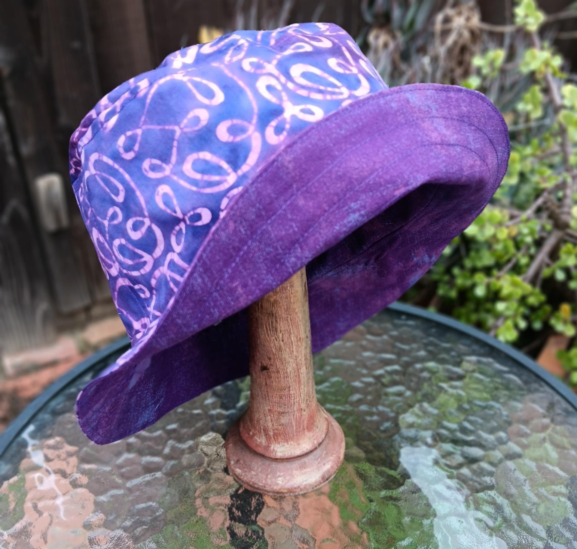 Purple Batik Bucket Hat, Reversible, cotton, summer hat, fishing hat, sun hat, floppy hat