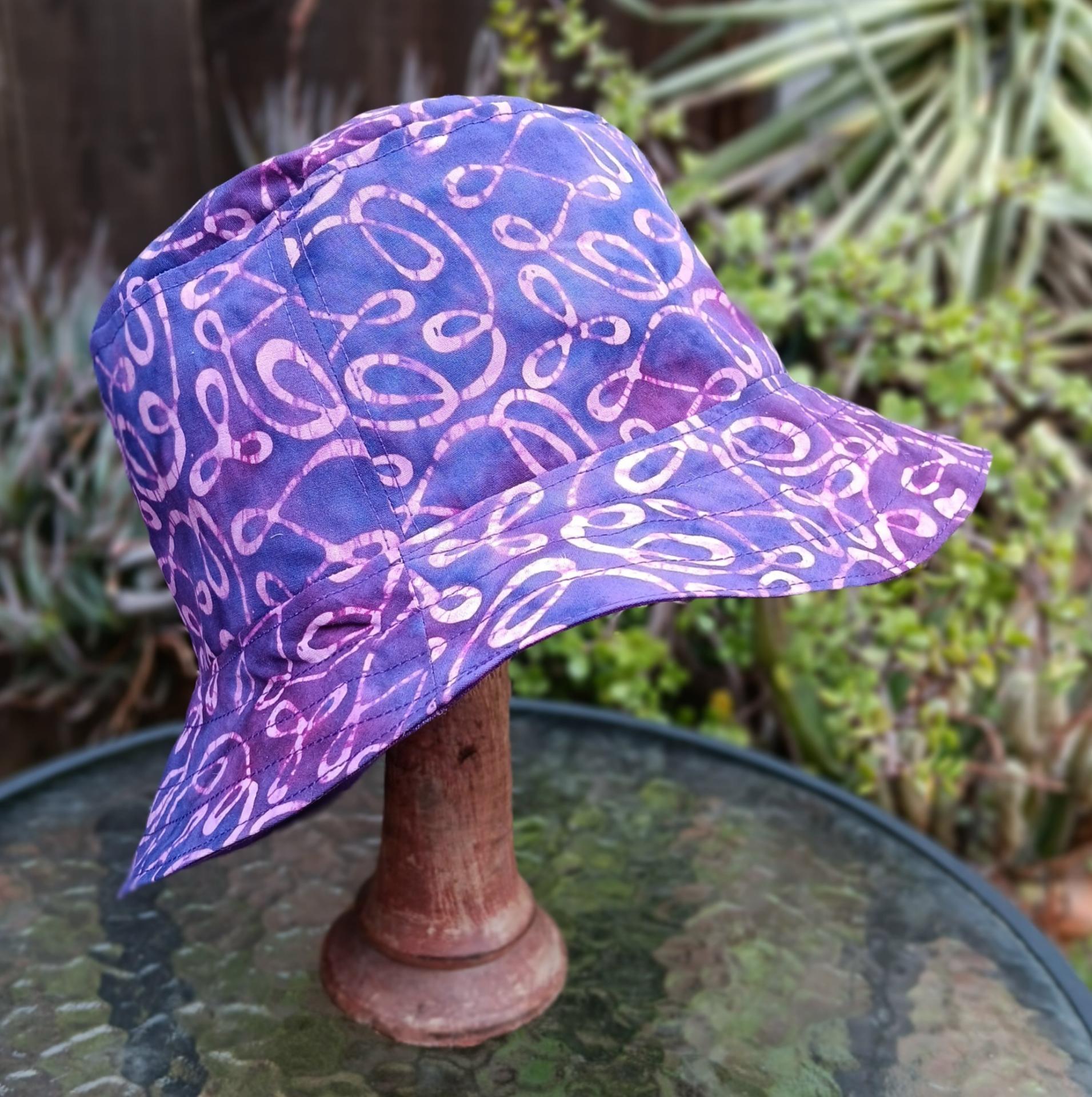 Purple Batik Bucket Hat, Reversible, cotton, summer hat, fishing hat, sun hat, floppy hat