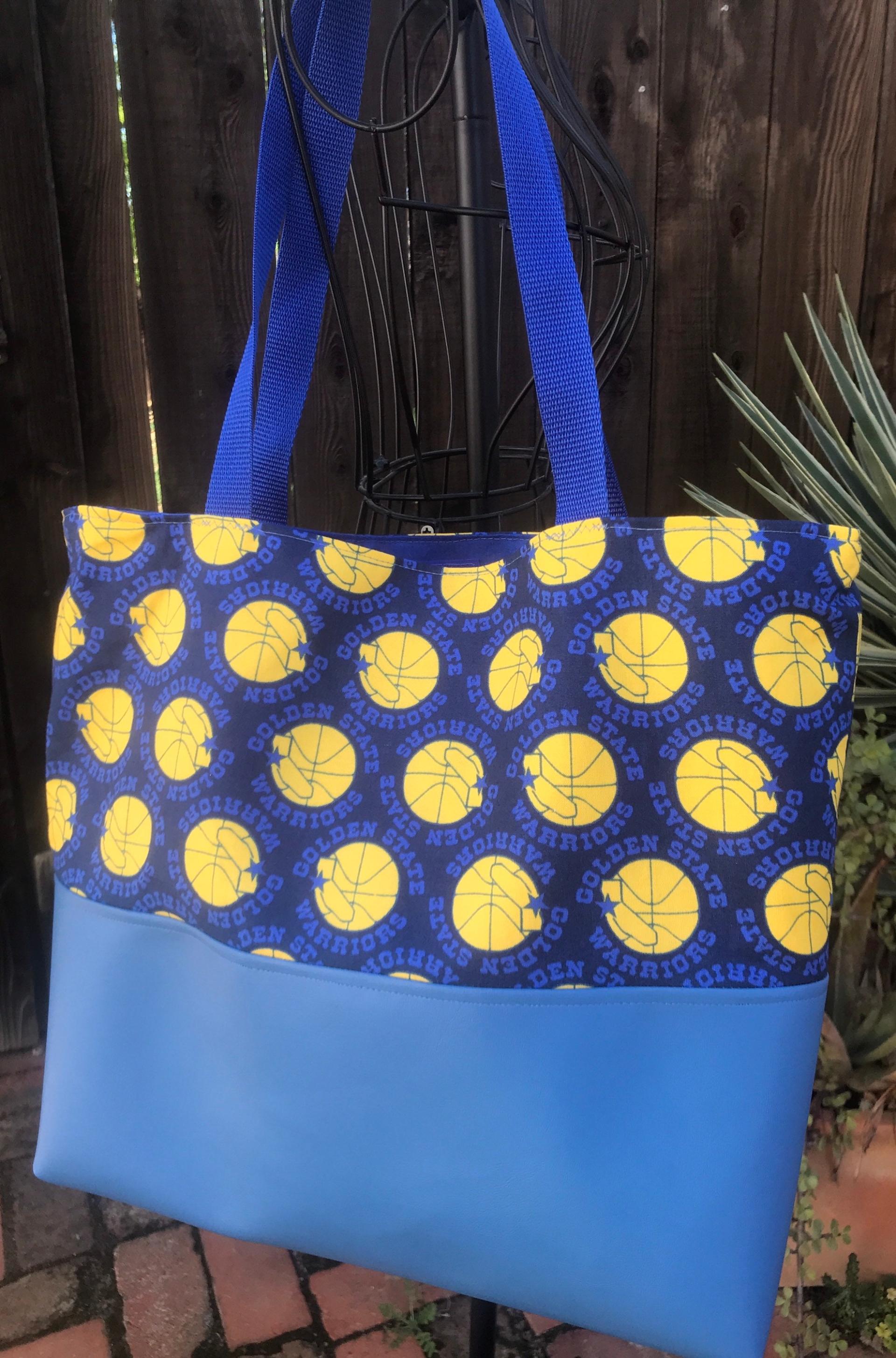 Golden State Warriors tote bag, handmade, throwback logo, vinyl bottom, one pocket, shopping market errand bag, GSW basketball