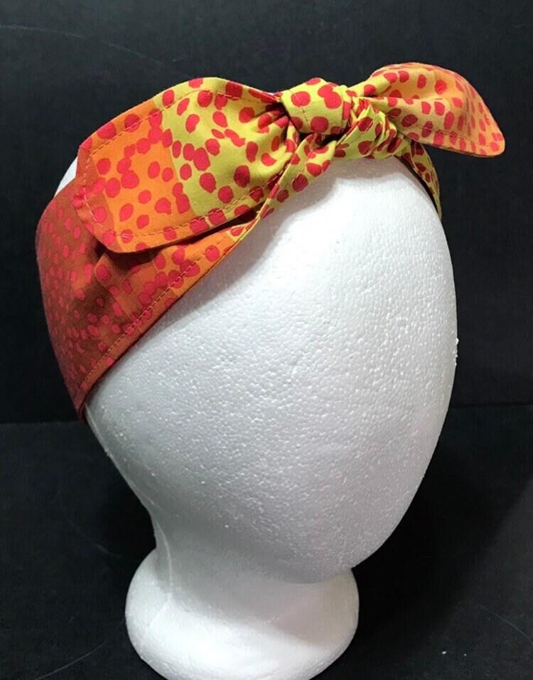 3” Wide Kaffe Fassett Ombre orange headband, self tie, hair wrap, pin up style, hair tie, head wrap, retro style, scarf
