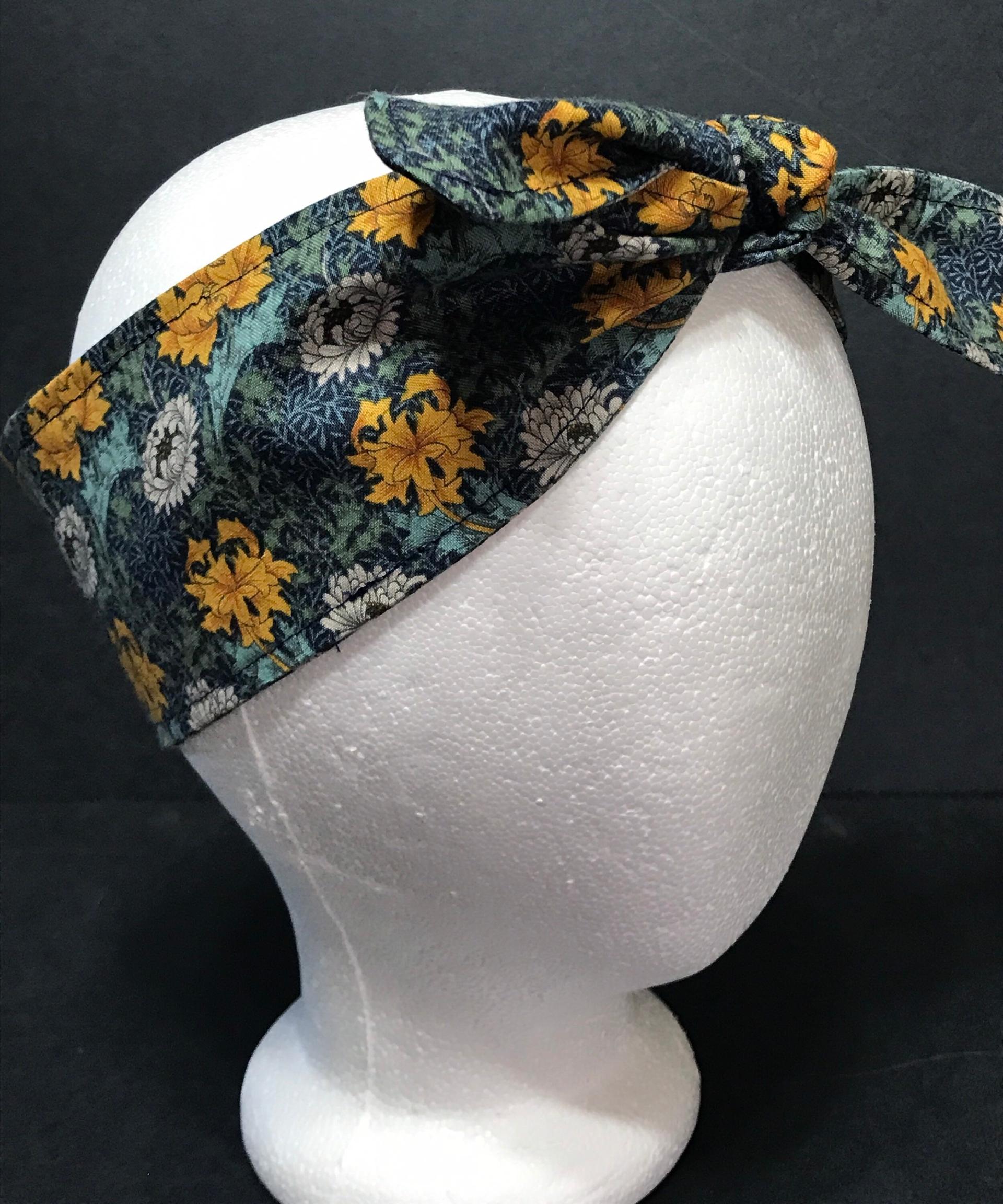 3” Wide William Morris headband, self tie, floral, hair tie, hair wrap, pin up style, retro style