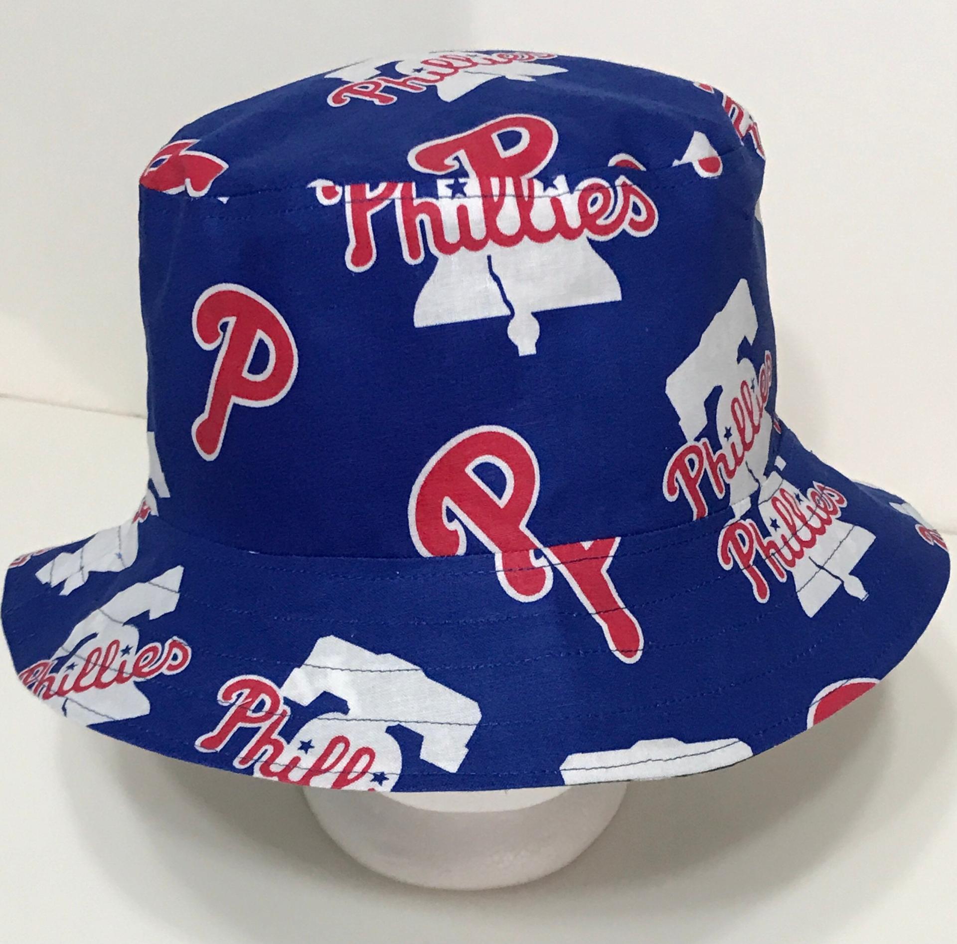 Philadelphia Phillies Bucket Hat, Maroon Throwback, Reversible, Size LARGE, handmade, ponytail hat, floppy hat, fishing hat, summer hat