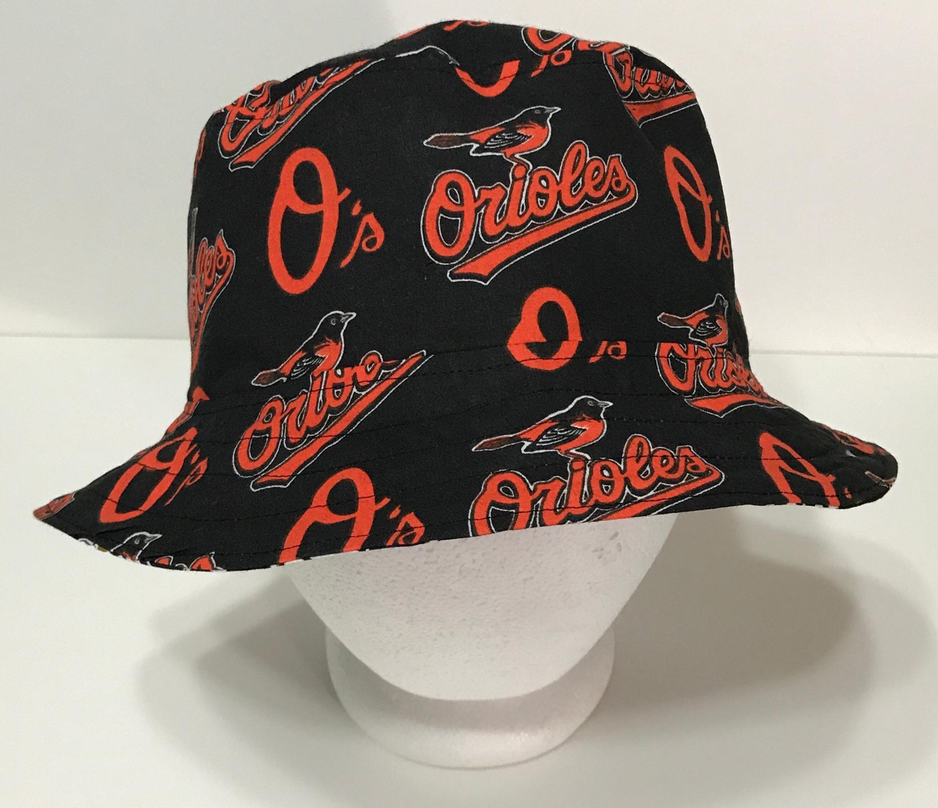 Baltimore Orioles Bucket Hat, Reversible to Black, Unisex Sizes up to 4XL, Cotton, Handmade, fishing hat, sun hat, floppy hat, ponytail hat