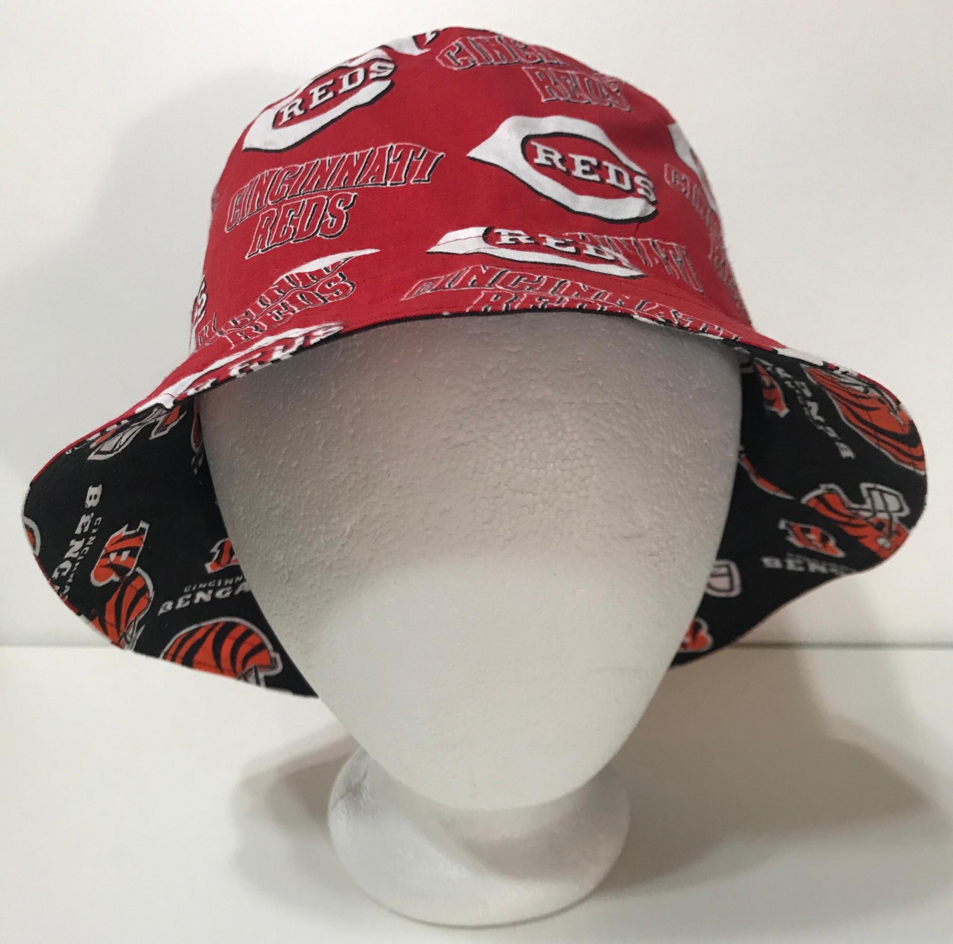 Cincinnati Reds / Bengals Bucket Hat, Handmade, Reversible, Unisex Sizes up to 4XL, Cotton, summer hat, fishing hat, ponytail sun hat, floppy hat