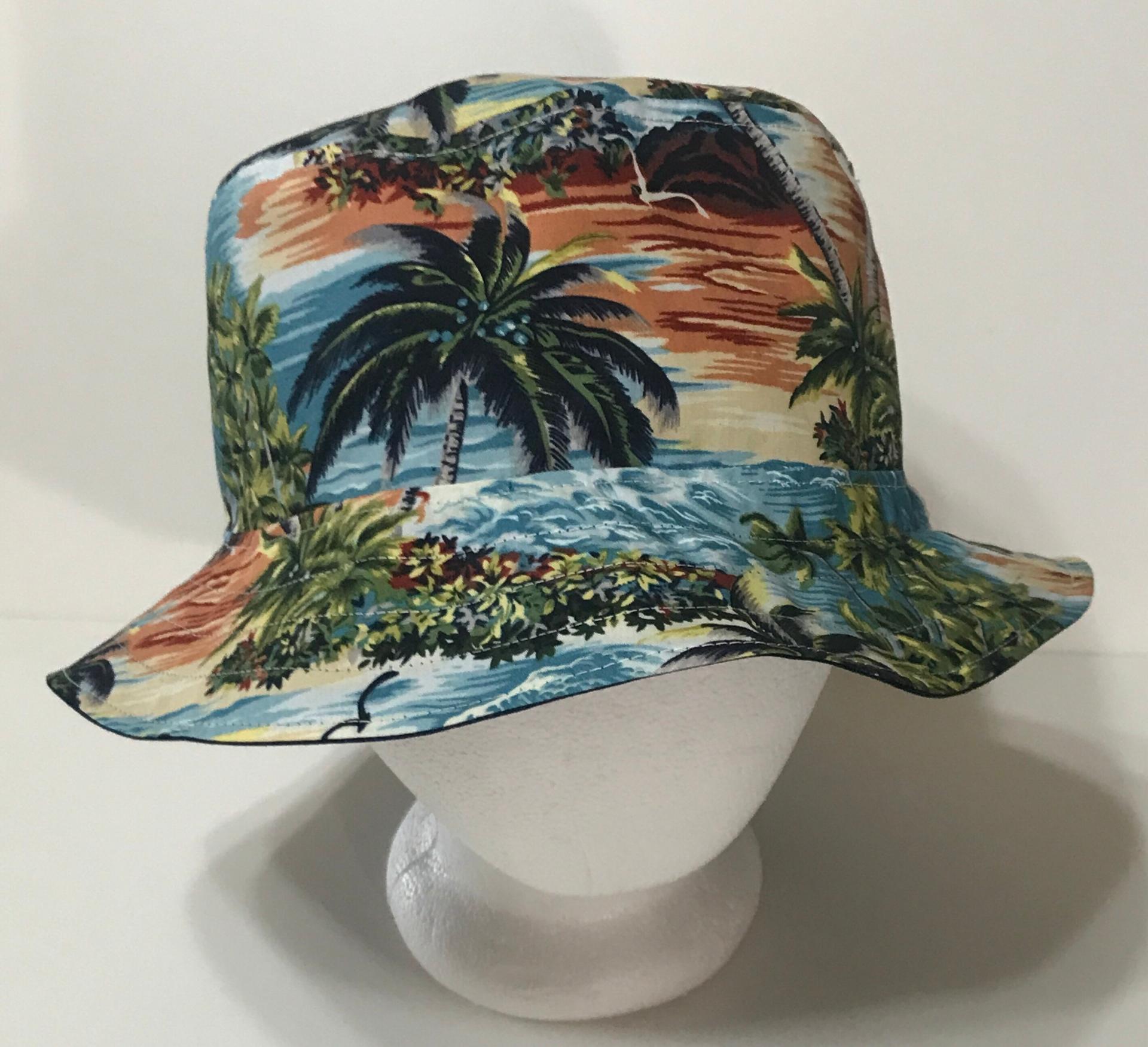 Tropical Theme Bucket Hat, Palm Trees, Sizes up to 4XL, floppy hat, fishing hat, sun hat, casual hat, beach hat, Hawaiian resort cruise vacation hat