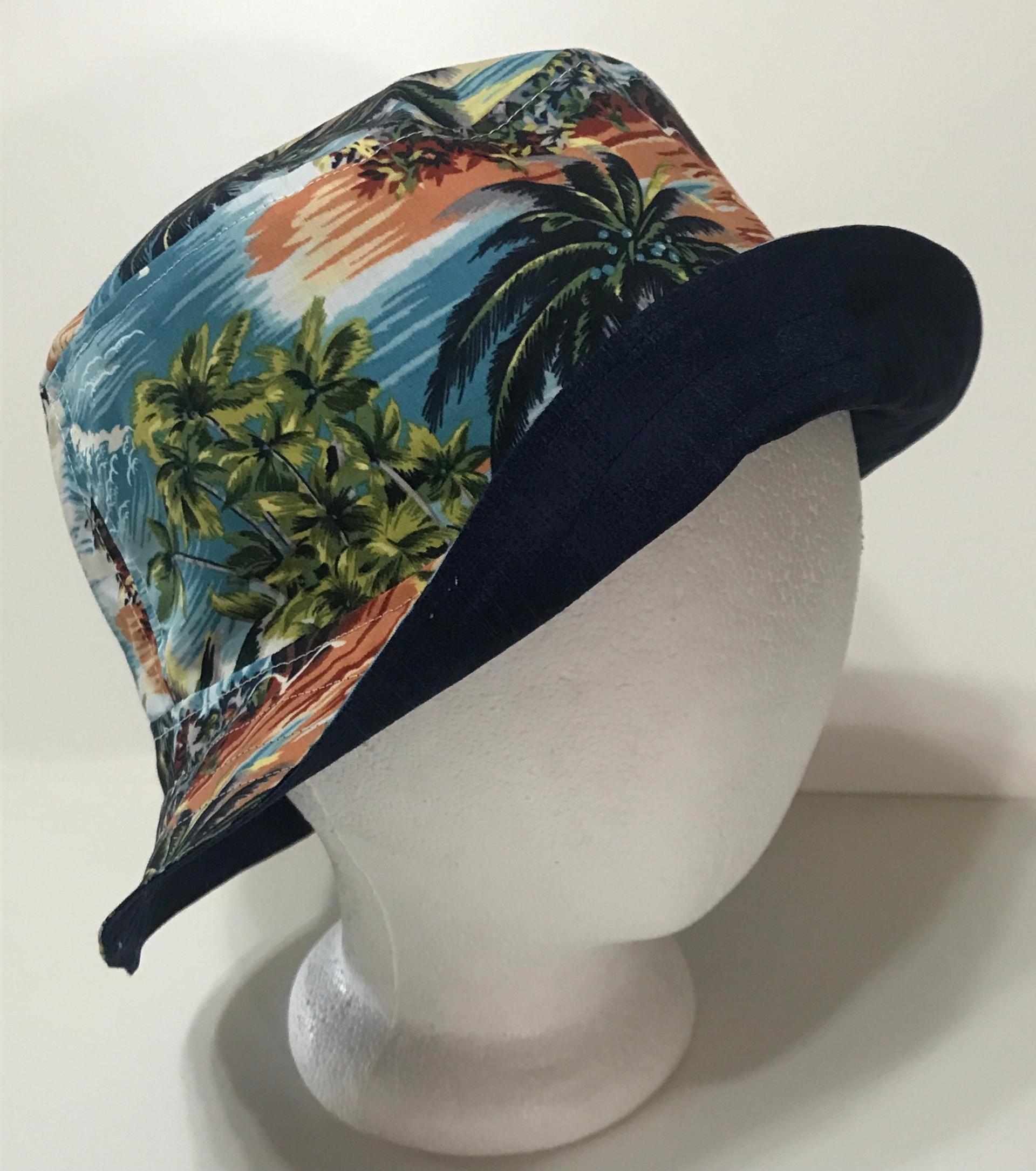 Tropical Theme Bucket Hat, Palm Trees, Sizes up to 4XL, floppy hat, fishing hat, sun hat, casual hat, beach hat, Hawaiian resort cruise vacation hat