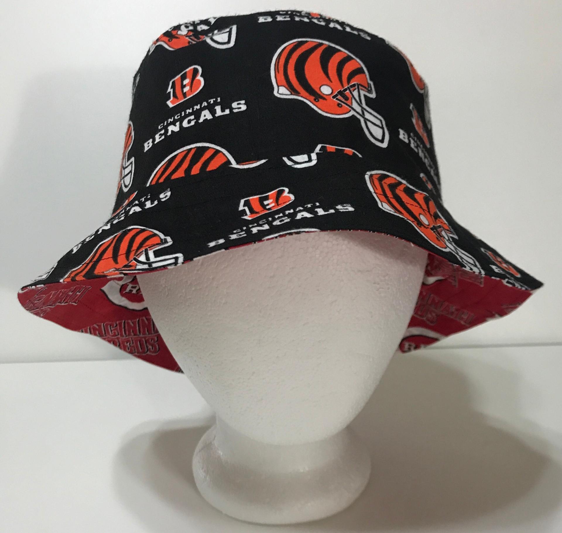 Cincinnati Reds / Bengals Bucket Hat, Handmade, Reversible, Unisex Sizes up to 4XL, Cotton, summer hat, fishing hat, ponytail sun hat, floppy hat