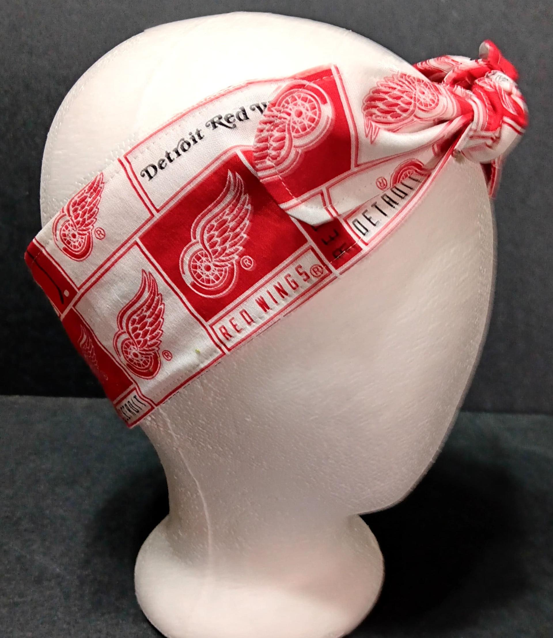 3” Wide Detroit Red Wings headband, handmade, self tie, hair wrap, pin up style, hair tie, bandana, scarf, retro style, hockey