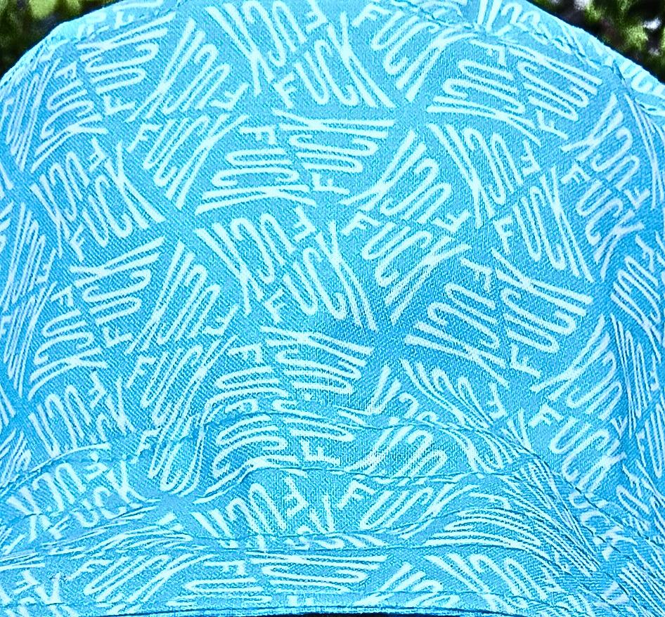 Geometic "F*ck" Print Bucket Hat, Reversible to Turquoise Blue, Size up to XXL, summer hat, sun hat, floppy hat, funny sassy gift for friend, adult gift
