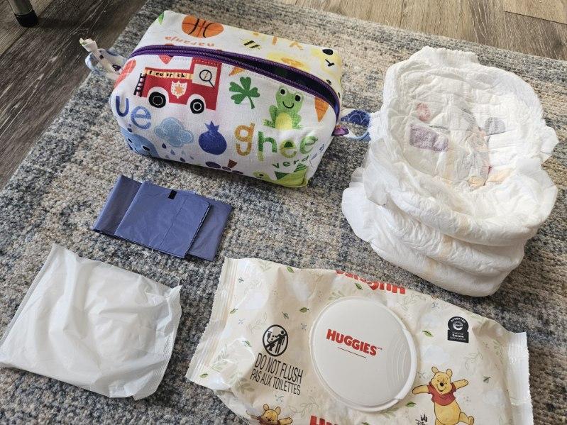 Boxy Zipper Diaper Pouch, Wipes Pouch, Diaper Bag Organizer, Bilingual Gift Spanish and English, Baby Shower Gift