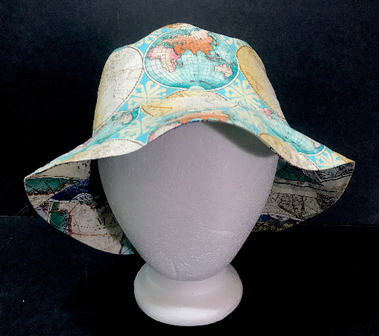 Map Theme Bucket Hat, Reversible, World Travel, Geography, Tourist Hat, Cruise Hat, Traveler Gift, Cartography, ponytail hat, up to 4XL