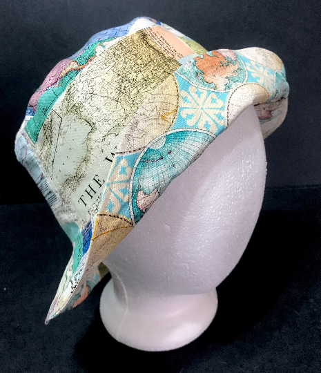 Map Theme Bucket Hat, Reversible, World Travel, Geography, Tourist Hat, Cruise Hat, Traveler Gift, Cartography, ponytail hat, up to 4XL