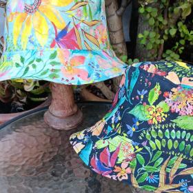 Aqua / Black Reversible Watercolor Floral Bucket Hat, Sizes up to 4XL, Multicolor Summer Flowers, Sun Hat, Floppy Hat, Tropical Hat