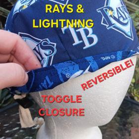 Toggle Cord Lock Reversible Tampa Bay Rays / Lightning scrub cap, adjustable, for nurse, dentist, technician, food service, handmade