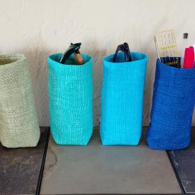 Solid Color Upright Eyeglasses Holder, Faux Burlap Look Glasses Stand, Glasses Holder, Weighted Stand-up Glasses Pouch, Fabric Glasses Case, Handmade