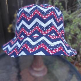 Patriotic Bucket Hat, Red White & Blue Chevron, Sizes S-M-L, floppy hat, fishing hat, sun hat, beach hat, patriotic hat, July 4th