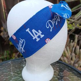 3” Wide LA Dodgers headband, self tie, handmade, hair tie, scarf, pin up style, hair wrap, retro style, rockabilly